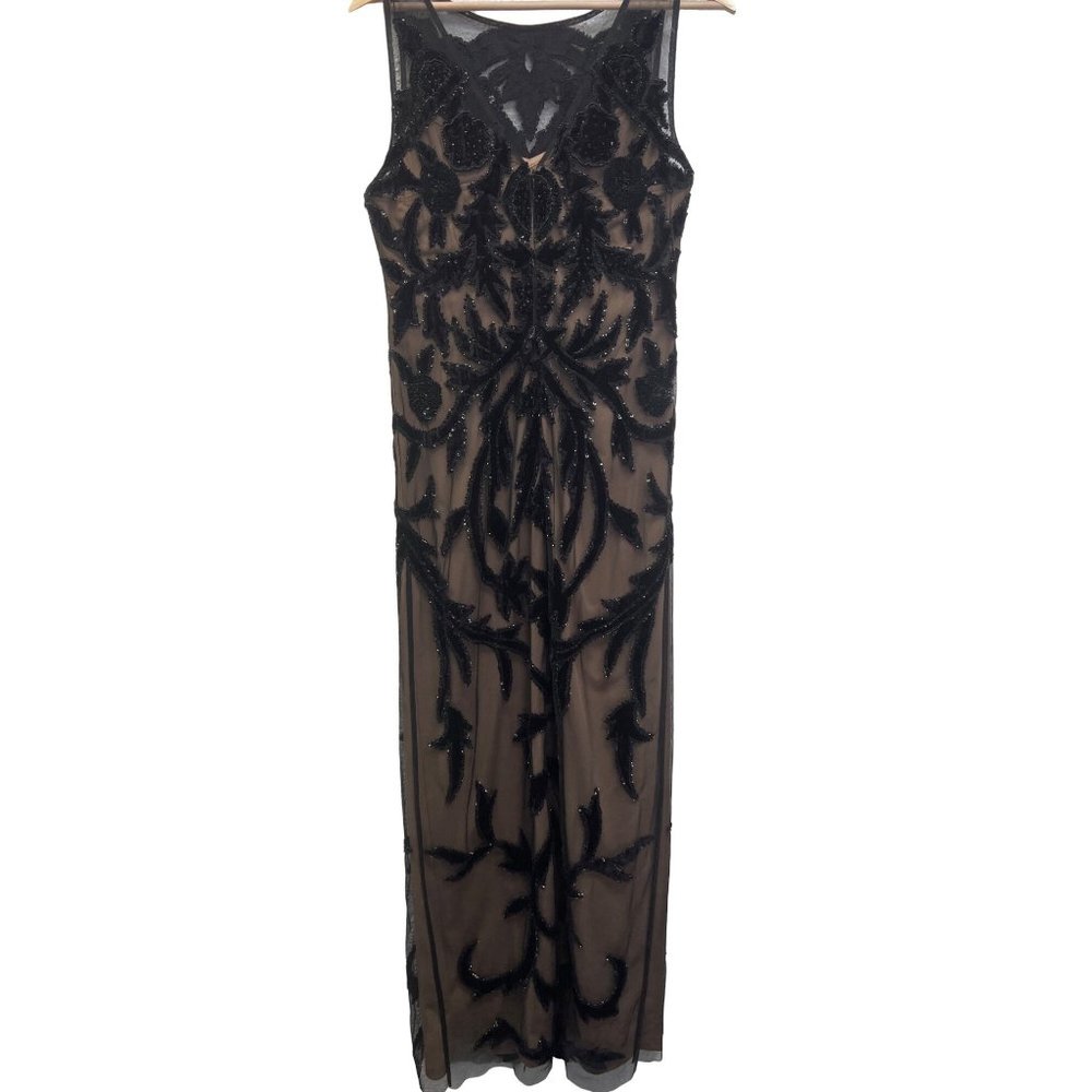 Adrianna Papell Black Beaded Overlay Sleeveless Formal Gown - Picture 6 of 10